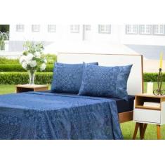 Imagem de Jogo De Lençol Completo 4 Peças Portallar Cotton Match Listelo Azul/Az