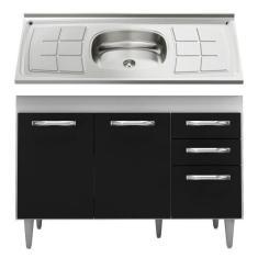 Imagem de Balcão Gabinete Suécia Com Pia Inox 120cm 3 Portas Branco/Preto - Lumi