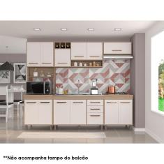 Imagem de Cozinha 5 Peças com Balcão de Pia Ambiente Barcelona Carvalho OAK Off White - Poliman