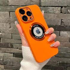 Imagem de Capa magnética para iphone 11 12 13 14 15 pro max capa de cor sólida para iphone 15 14 pro capa com filme de câmera, laranja, para iphone 13 promax