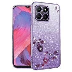 Imagem de Kainevy Capa para Honor X6s transparente com glitter floral estética fofa brilhante para mulheres meninas capa de telefone Honor X6s capa de silicone à prova de choque protetora fina gradiente design
