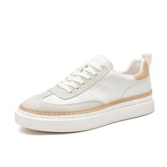 Imagem de BEAU TODAY Tênis masculino moderno, de couro, clássico, feito à mão, confortável, com cadarço, plataforma, tênis retrô, Branco-cinza, 42