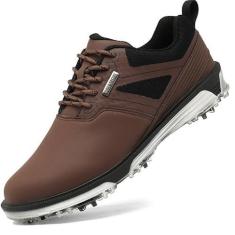 Imagem de ULTIANT Tênis masculino de golfe, sola fixa sem pregos, impermeável, leve, antiderrapante, Marrom, 42