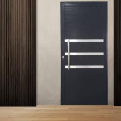 Imagem de Porta Pivotante de Alumínio 210 x 120cm com Friso Veneza Esquadrias Bergame Preto