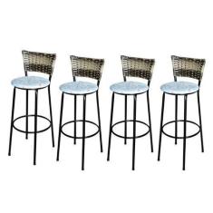 Imagem de Jogo 4 Banqueta Alta Para Cozinha Ratan Cappuccino Premium Preta Estof