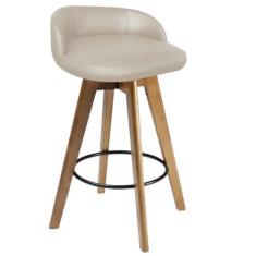 Imagem de Banqueta Alta Com Encosto Berlim Base Giratória Madeira Sintético Bege