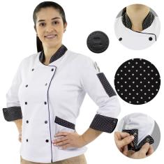 Imagem de Dólmã Chef De Cozinha Feminino Poá