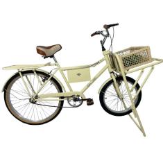 Imagem de Bicicleta Carga Cargueira Bagageira Retrô Pesada Food Bege