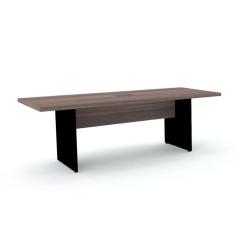 Imagem de Mesa de Reunião com Caixa de Tomada Retangular 200x90 cm Pé Painel PE40 em MDP Cor Walnut Base Preta