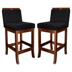 Imagem de Kit 2 Banquetas Média Estofada para Balcão Turim Madeira Castanho Suede Preto CCS
