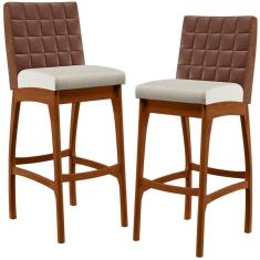 Imagem de Kit 02 Banquetas Altas Mila Marrom Linho Champagne