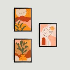Imagem de Kit 3 Quadros Figurativos Folhagens Alaranjadas 45x34cm