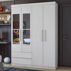 Imagem de Guarda Roupa Solteiro com Espelho 4 Portas 2 Gavetas Zeus Móveis Lopas Branco