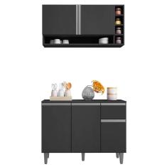 Imagem de Kit Campbell Cozinha Balcão 3 Portas s/ Tampo + Aéreo 2 Portas Cinza