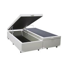 Imagem de Base Cama Box Baú Bipartido Casal Couro Sintético Branco 43x138x188