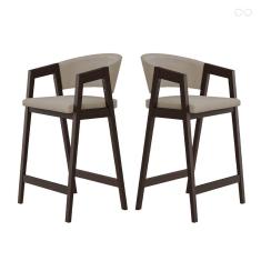 Imagem de Kit 2 Banquetas Alta de Madeira Maciça Capuccino Ravena com Encosto Suede Bege CCS