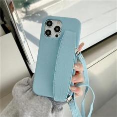 Imagem de Capa de telefone com alça de pulso crossbody para iphone 13 12 15 14 11 pro max xs xr 8 7 plus couro do plutônio capa à prova de choque, azul, para iphone 12 mini