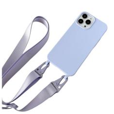 Imagem de Capa de silicone fosco com alça de colar crossbody para iPhone 15 14 Pro Max 11 12 13 Mini XR X XS 7 8 Plus SE Capa à prova de choque, roxa, para iPhone 15