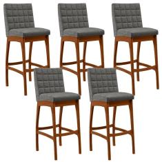 Imagem de Kit 05 Banquetas Altas Mila Linho Cinza Escuro