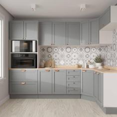 Imagem de Cozinha Modulada 7 Peças com Tampo 3 Aéreos 3 Balcões e Torre Quente Arizona CabeCasa MadeiraMadeira Branco/Cinza