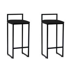 Imagem de Kit 2 Banquetas Bistrô Alta Industriais em Aço Dori Preto Assento Sued