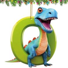 Imagem de Enfeites de dinossauro de Natal, pingente de desenho animado de 26 letras, árvore, ornamentos de carro, letra pingente interior, lindo Natal interno, presente de pendurar figuras de dinossauro,
