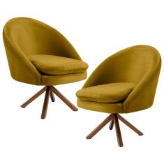 Imagem de Kit 2 Poltronas Decorativas Giratórias Base Giromad Madeira Rafa B-279 Veludo Mostarda - Domi