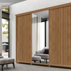 Imagem de Guarda-roupa Gold Ripado 3 Portas Deslizantes com Espelho Freijó