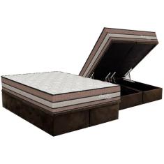 Imagem de Conjunto Box Baú King Colchão Espuma Orthoflex Molas Ensacadas Masterpocket Seleto Double Face + Base Crc Suede Brown(193x203)