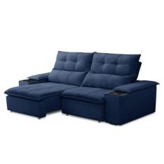 Imagem de Sofá Retrátil 3 Lugares Com Porta Copo 210cm Malta F05 Veludo Azul - M