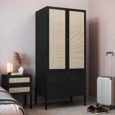 Imagem de Guarda Roupa c/ 2 Portas e 2 Gavetas 180x80cm Pés em Madeira - Artesan