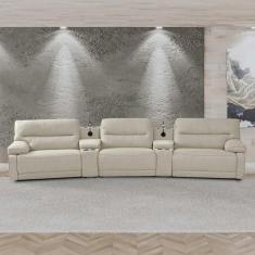 Imagem de Sofá Decorativo Swift c/Porta Copos Baú Cooler Reclinável Retrátil Linho OffWhite G81 - Gran Belo