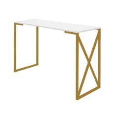 Imagem de Mesa De Escritório Computador 90cm Bex Industrial Ferro Dourado MDF Off White - Ahz Móveis