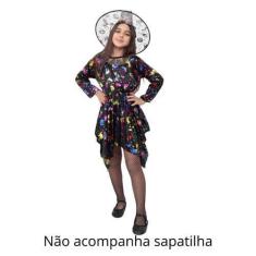 Imagem de Fantasia De Bruxa Infantil Com Chapéu e Meia Calça Arrastão Vestido Br