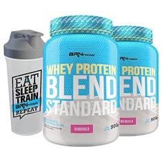 Imagem de Kit 2x Whey Protein Blend Standard 900g + Coqueteleira - BRN FOODS Sabor: Morango