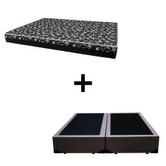 Imagem de Cama Box Queen 158 Tecido Sintético Marrom Com Colchão Hamburgo Bello Box - 100% Espuma - D28 Preto 54x158x198