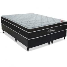 Imagem de Conjunto Cama Box Colchão Elegant Superpocket Super King  Ortobom Preto/Branco