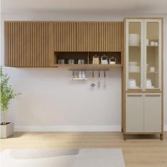 Imagem de Cozinha Completa Torino com Paneleiro Vidro Reflecta e 2 Armáreos Aéreos Cinamomo/Off White
