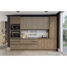 Imagem de Cozinha Modulada Completa Maxxi 7 Peças (2 Armários c/ Vidro + 2 Balcões + 2 Paneleiros + 1 Complemento ) CZ213 Nogal - Kappesberg