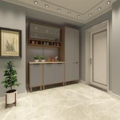 Imagem de Cozinha Compacta 4Peças Balcões Aéreos C Vidro Luciane Móveis Vanilla-cinza Puro