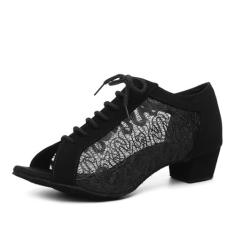 Imagem de SWDZM Sapatos femininos de dança latina com cadarço salsa tango, tênis para prática de dança, modelo L595, L505-salto preto 3,8 cm - sola de camurça, 36