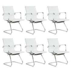 Imagem de Kit com 6 Cadeiras Esteirinha Presidente Escritório Fixa Branco