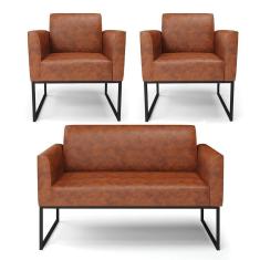 Imagem de Sofá Namoradeira Com 2 Poltronas Base Industrial Preto Marisa Corano Nozes D03 - D'rossi