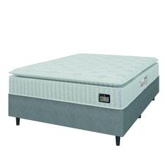 Imagem de Cama Box Colchão Casal Espuma D45 Lazio Pillow Top 138x188x67cm Branco / Cinza Hellen - Suporta até 120kg por Pessoa
