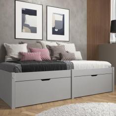 Imagem de Cama Solteiro 2 Gavetas Madeira Maciça Beauty Cool Grey