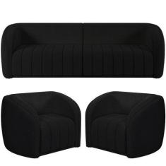 Imagem de Kit Sofá 4 Lugares Para Sala 252cm com 02 Poltronas Lazio M03 Bouclê P