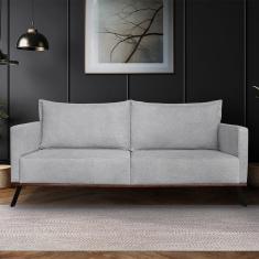Imagem de Sofá Living 2 Lugares Com Pés De Ferro Almofadas Soltas 180cm Saiph Bouclê Cinza