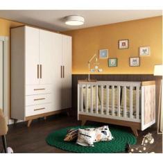 Imagem de Conjunto para Quarto de Bebê com Guarda Roupa 4 Portas e Berço com Cap