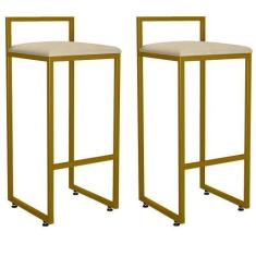 Imagem de Kit 02 Banquetas Altas Para Cozinha Sala De Jantar Hanna L02 Dourado S