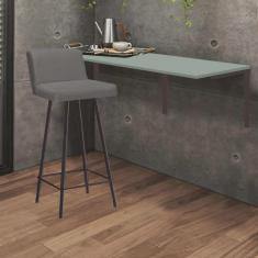 Imagem de Kit Mesa Suspensa de Parede Fixa mdf Verde Oliva + 1 Banqueta Lexi Ferro Marrom Sintético Cinza - Ahazzo Móveis